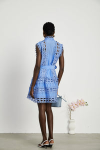Mireille Blue Cut-out Belted Mini Dress
