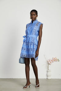 Mireille Blue Cut-out Belted Mini Dress