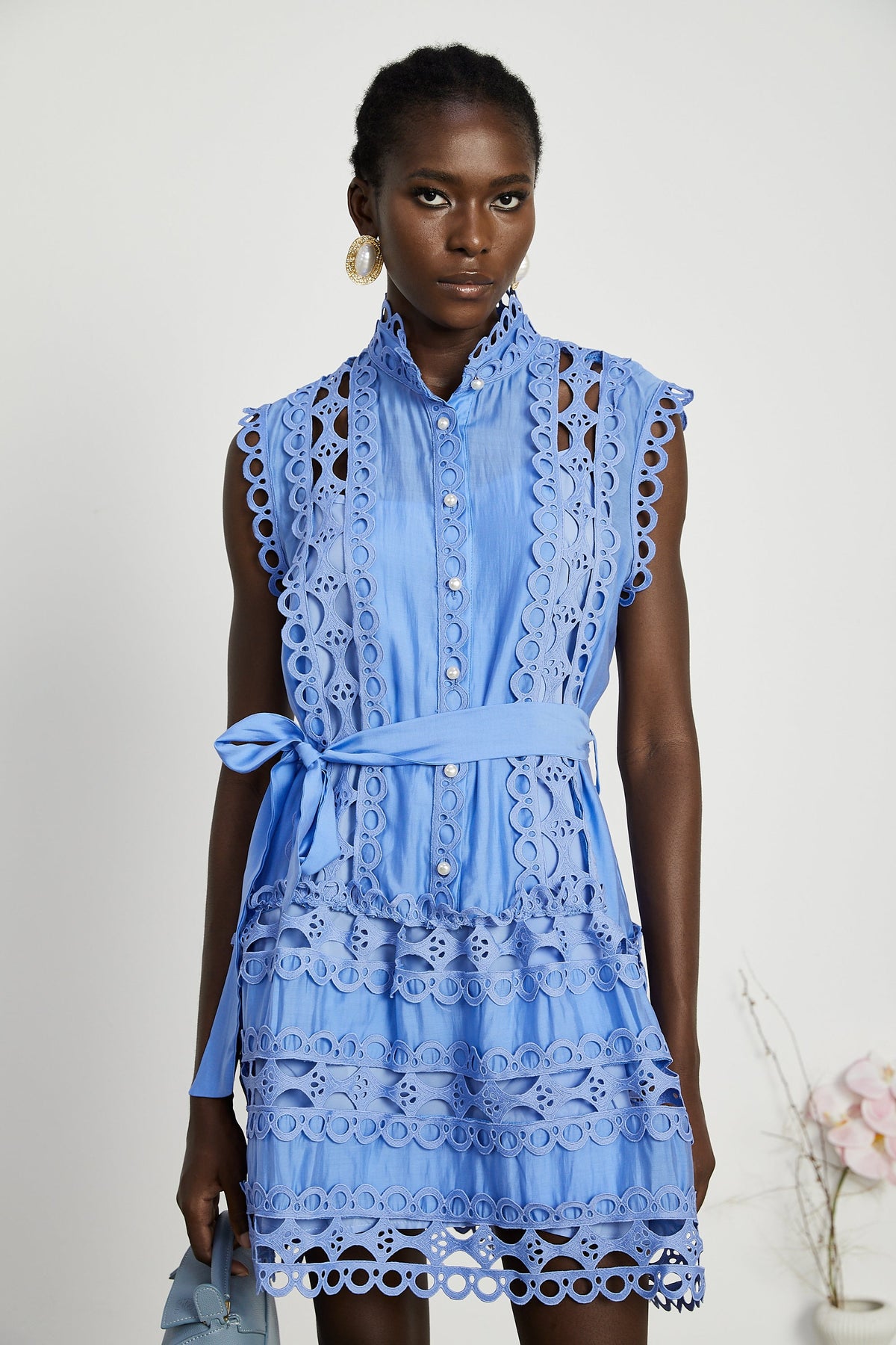 Mireille Blue Cut-out Belted Mini Dress