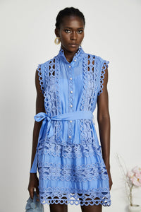 Mireille Blue Cut-out Belted Mini Dress
