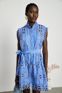 Mireille Blue Cut-out Belted Mini Dress