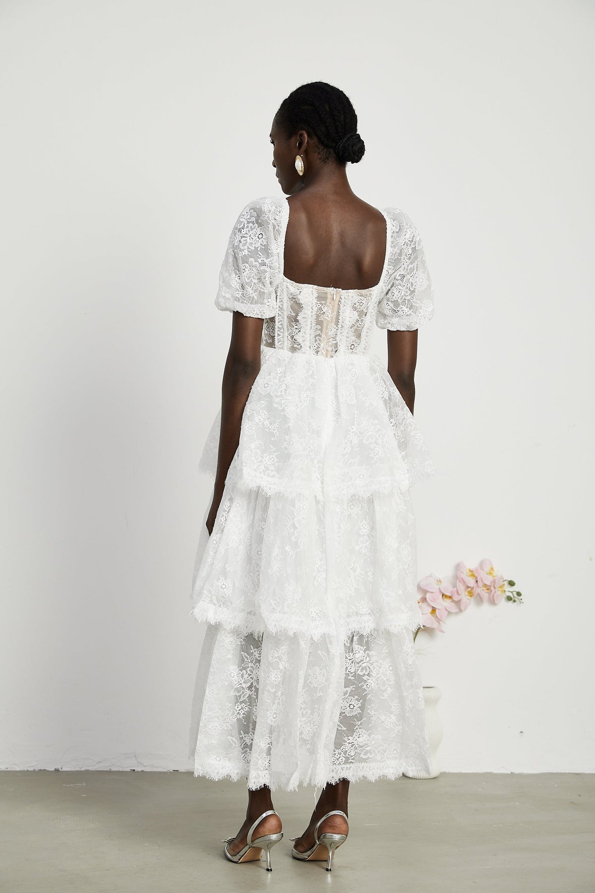 Mélisande white lace tiered maxi dress