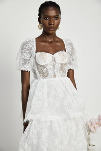 Mélisande white lace tiered maxi dress