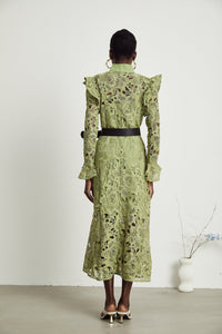 Noémie floral-embroidered midi dress in Green