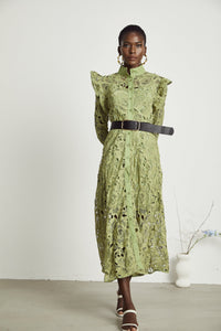 Noémie floral-embroidered midi dress in Green