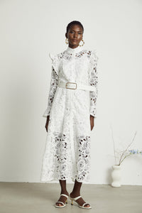 Noémie floral-embroidered midi dress in White