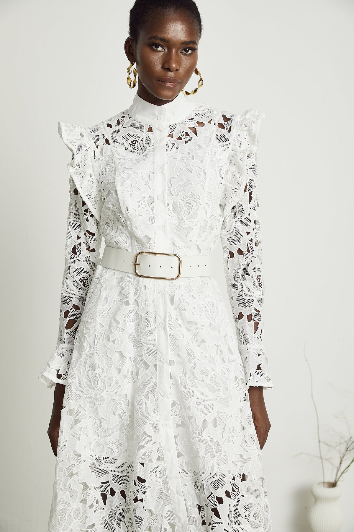 Noémie floral-embroidered midi dress in White