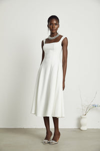 Thala white pleated flared midi dress