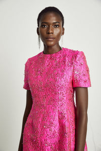 Celestia Floral-Appliqué Embellished Mini Dress in Pink