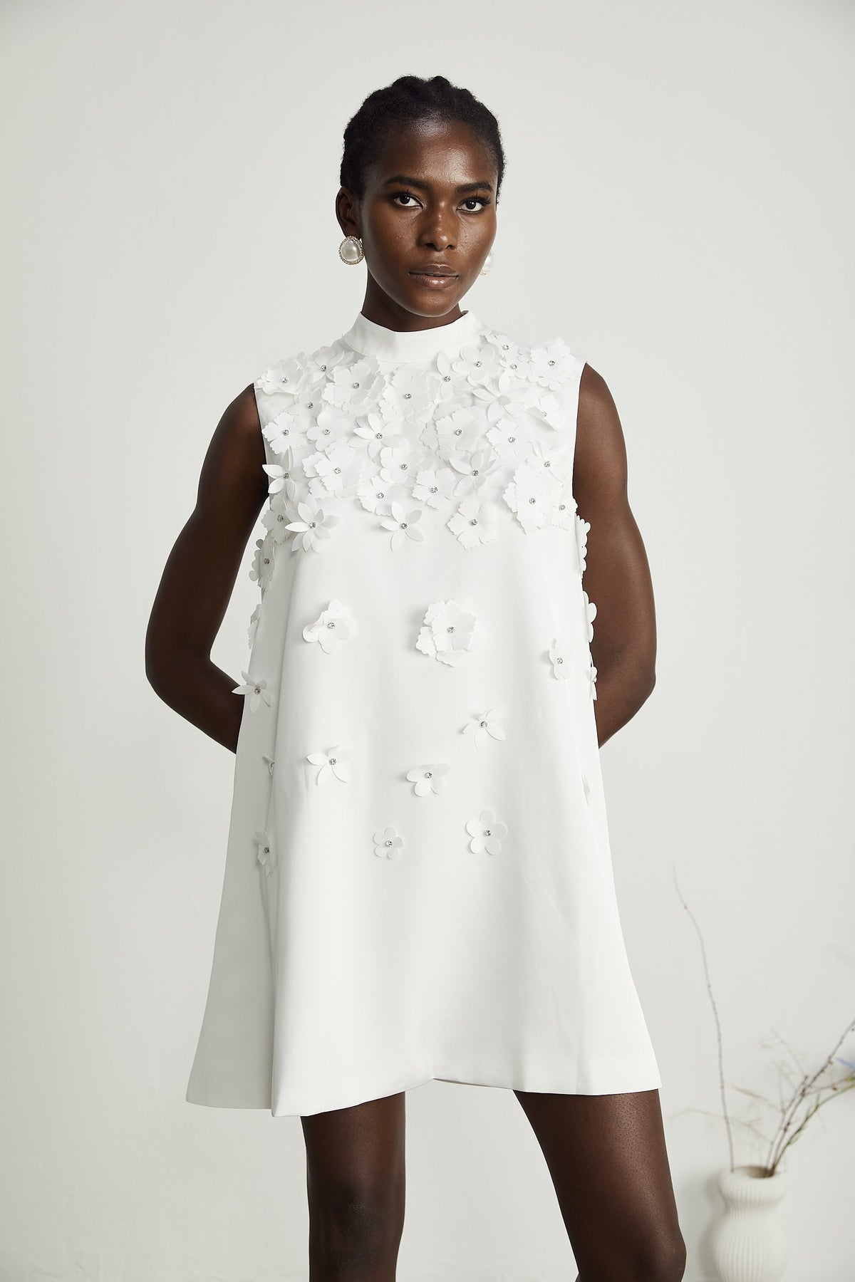 Genevieve faux-flower mini dress