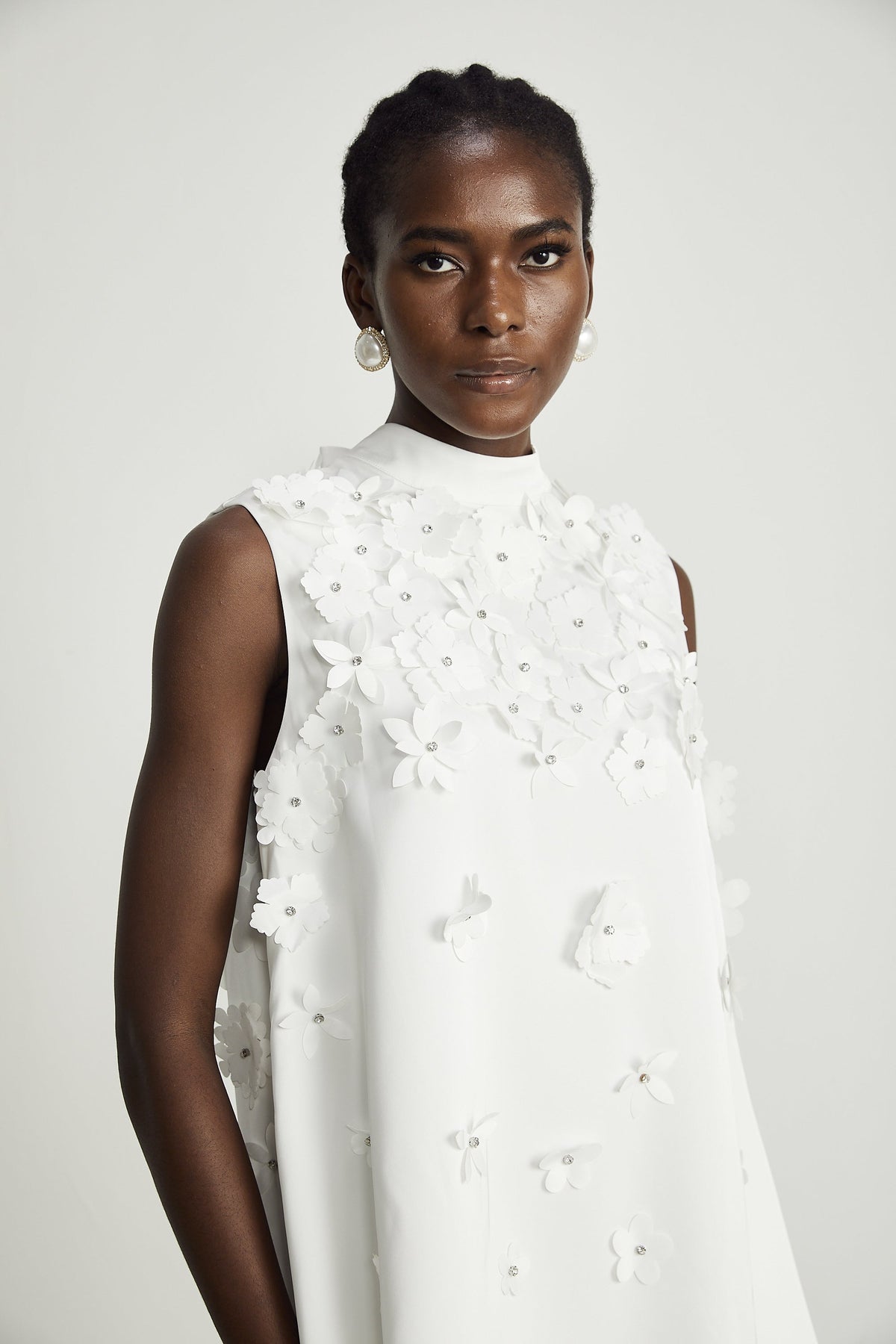 Genevieve faux-flower mini dress