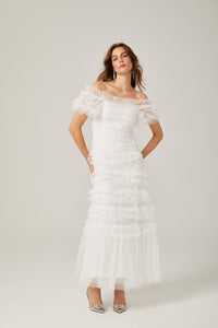 Philippine ruffled tulle tiered midi dress