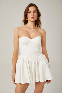 Mireille white bustier pleated mini dress