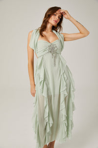 Salilah embellished ruffled midi dress