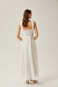 Arantxa white lace pleated maxi dress