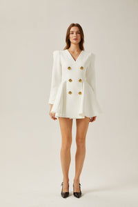Élise pleated peplum-hem blazer dress in White