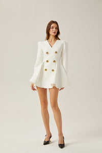 Élise pleated peplum-hem blazer dress in White