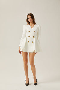 Élise pleated peplum-hem blazer dress in White