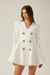 Élise pleated peplum-hem blazer dress in White