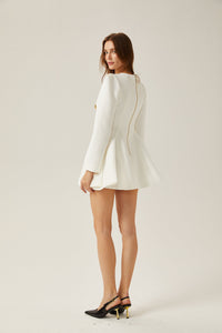 Élise pleated peplum-hem blazer dress in White