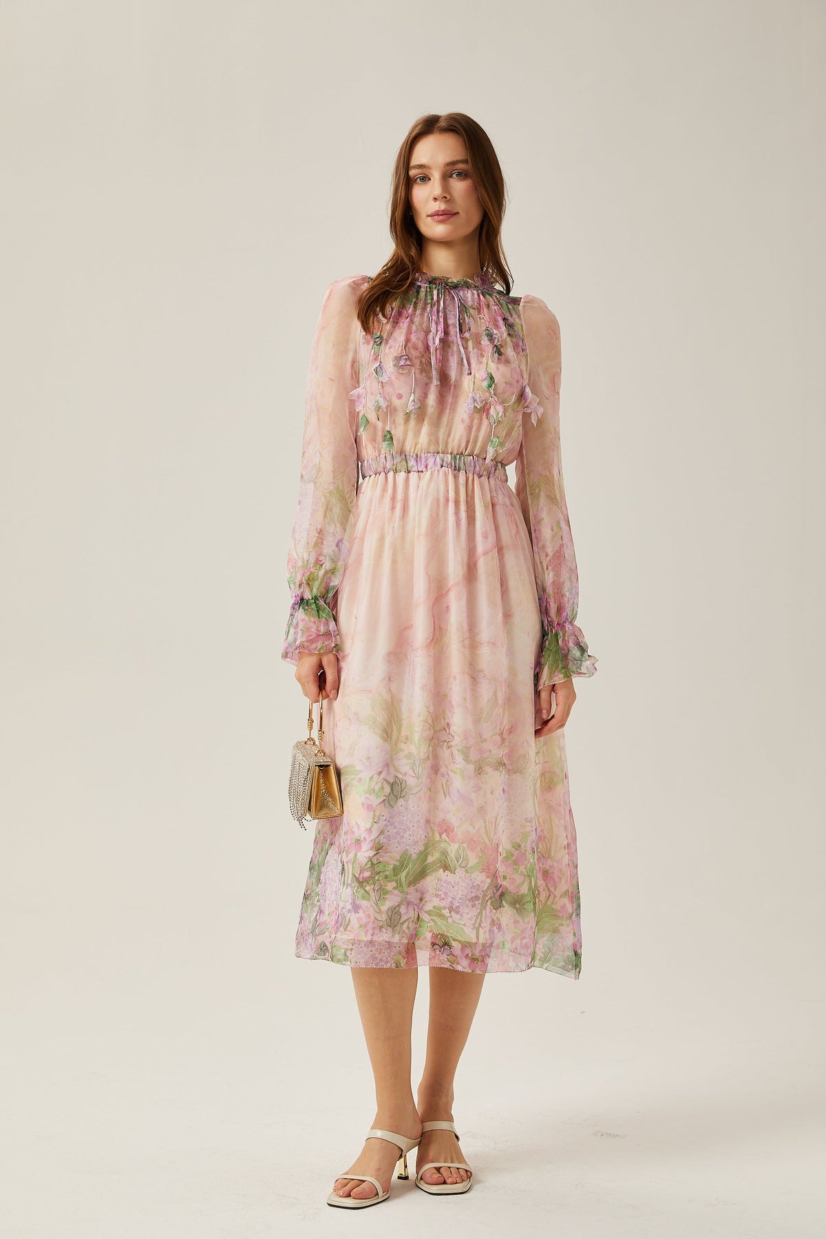 Justine floral-print cinched-waist midi dress