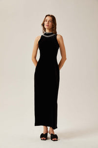 Colette black crystal-embellished velvet gown