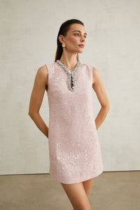 Arantxa pink sequinned tweed mini dress