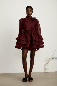 Élodie tiered flared mini dress in Red