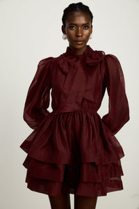 Élodie tiered flared mini dress in Red