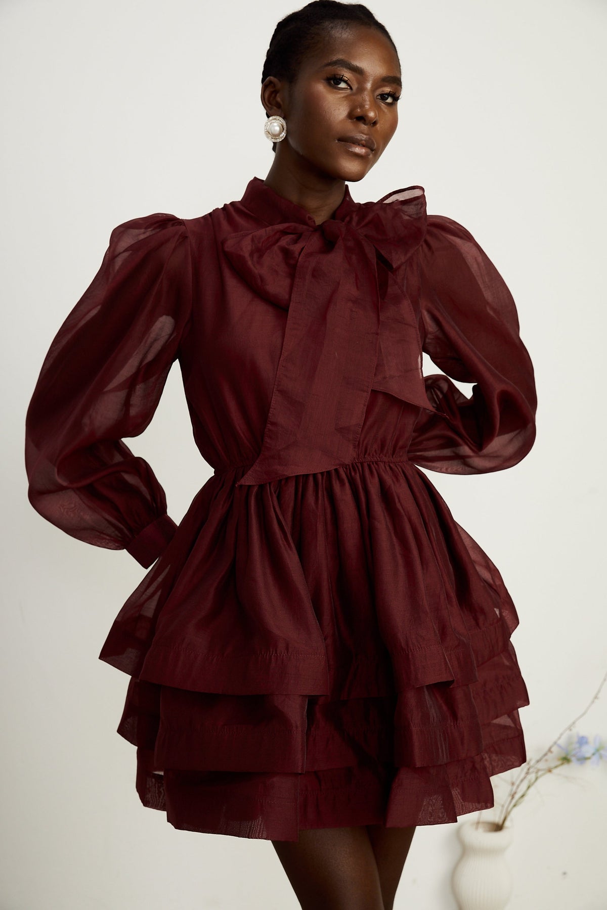 Élodie tiered flared mini dress in Red