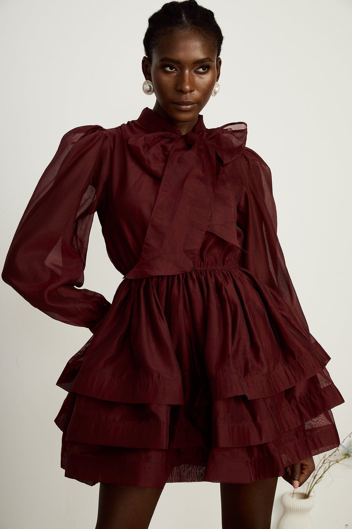 Élodie tiered flared mini dress in Red