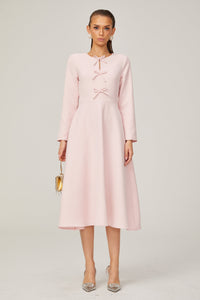 Elise pink bow-detail split-neck midi dress