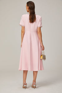 Cassi crystal-accented pink bow midi dress
