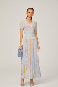 Diane contrast-color pinstripe rib-knit midi dress