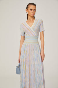 Diane contrast-color pinstripe rib-knit midi dress