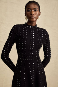 Fabienne Black Embellished Ruffled Knit Mini Dress