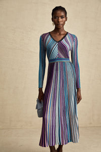 Mathilde metallic pleated midi dress in Blue