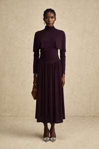 Camille Red Ruched Midi Dress with Flap Design Detail