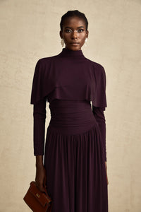Camille Red Ruched Midi Dress with Flap Design Detail