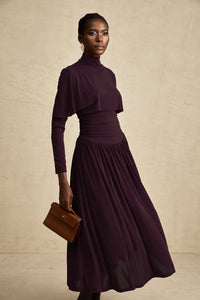 Camille Red Ruched Midi Dress with Flap Design Detail