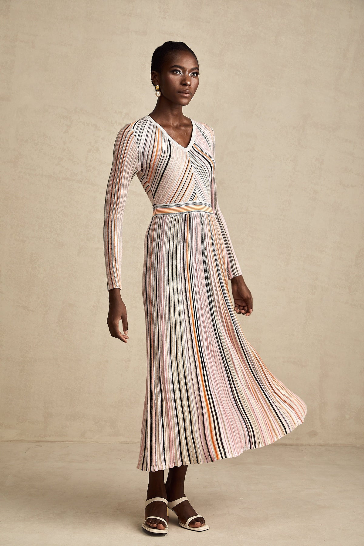 Mathilde metallic pleated midi dress in Pink