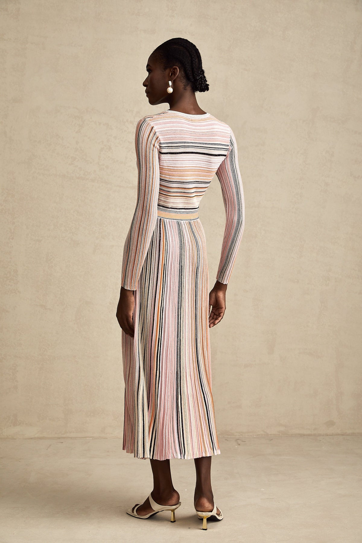 Mathilde metallic pleated midi dress in Pink