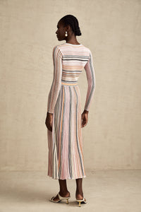Mathilde metallic pleated midi dress in Pink
