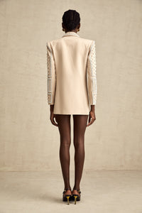 Hélène khaki shawl-lapel beaded blazer dress