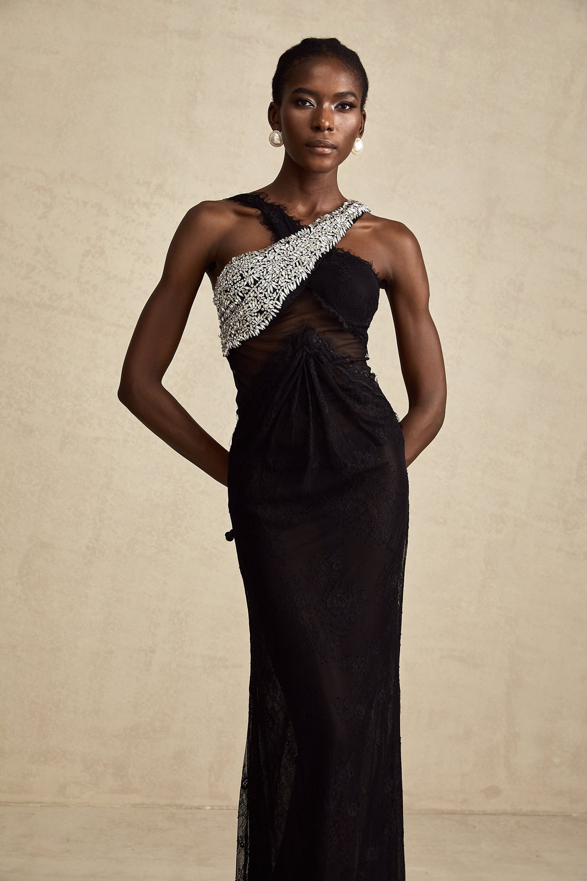 Irène black crossover crystal-embellished maxi dress