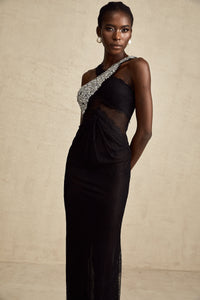 Irène black crossover crystal-embellished maxi dress