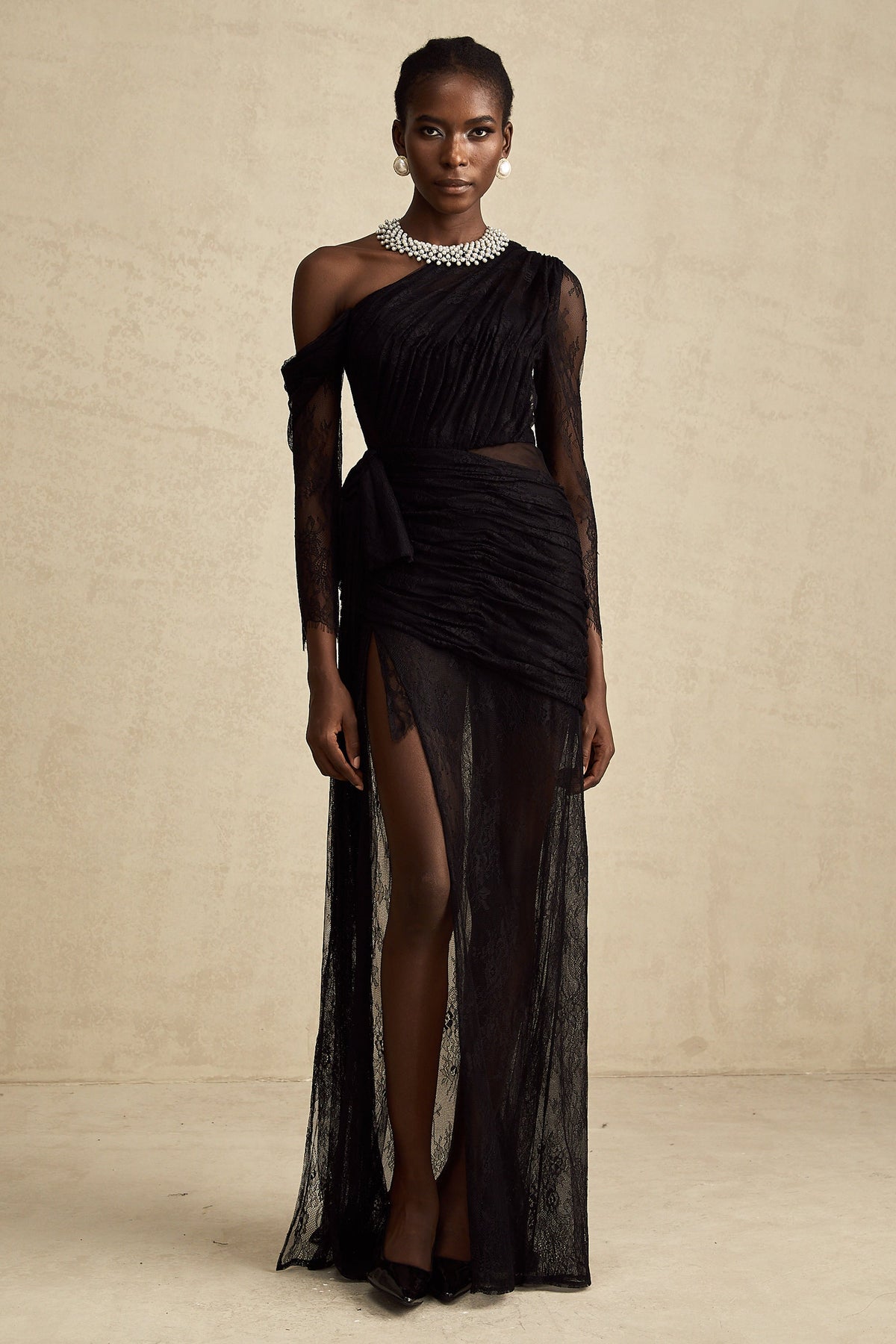 Jeanne black one-shoulder cut-out maxi dress
