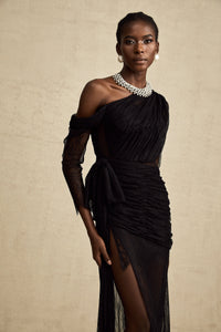 Jeanne black one-shoulder cut-out maxi dress