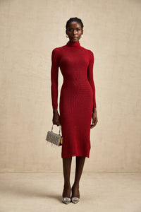Arianee red metallic pointelle midi dress