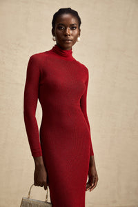 Arianee red metallic pointelle midi dress
